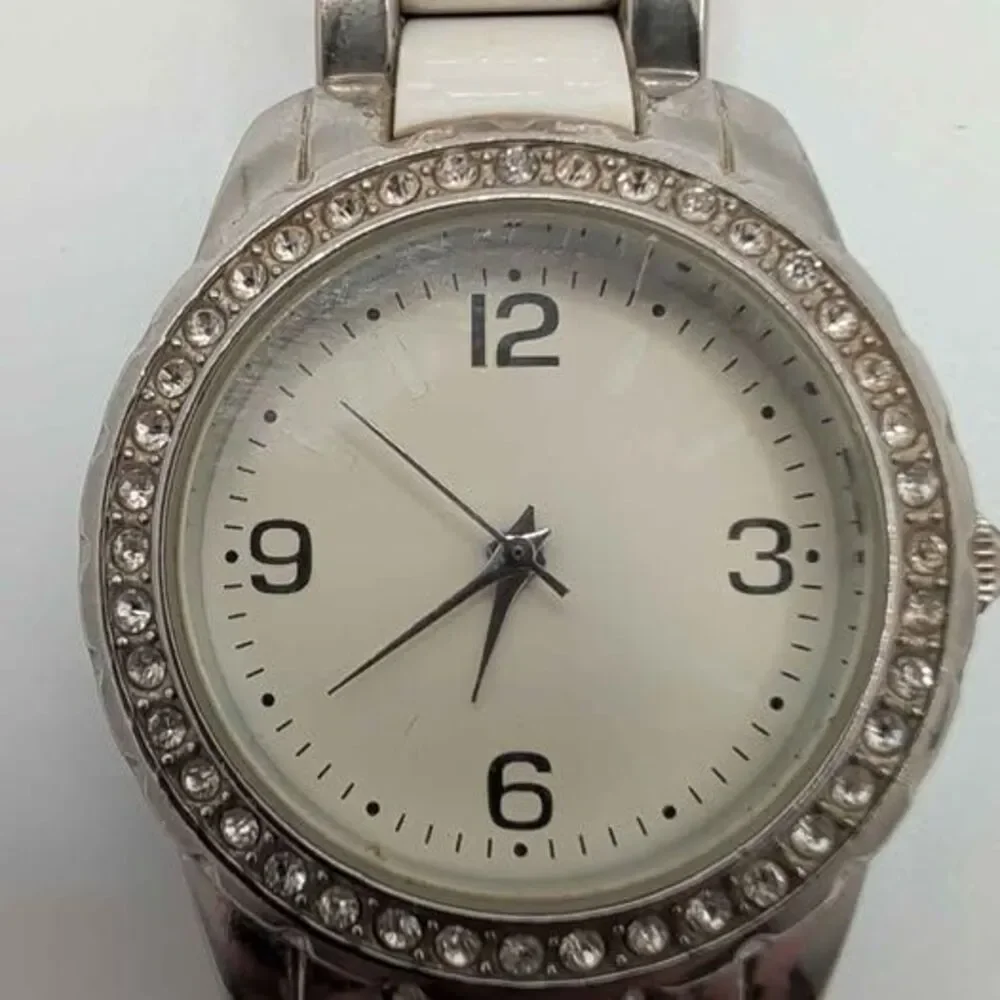 FMD FMDCT391 Women's Watch Silver Tone White Links Crystal Bezel NEW BATTERY